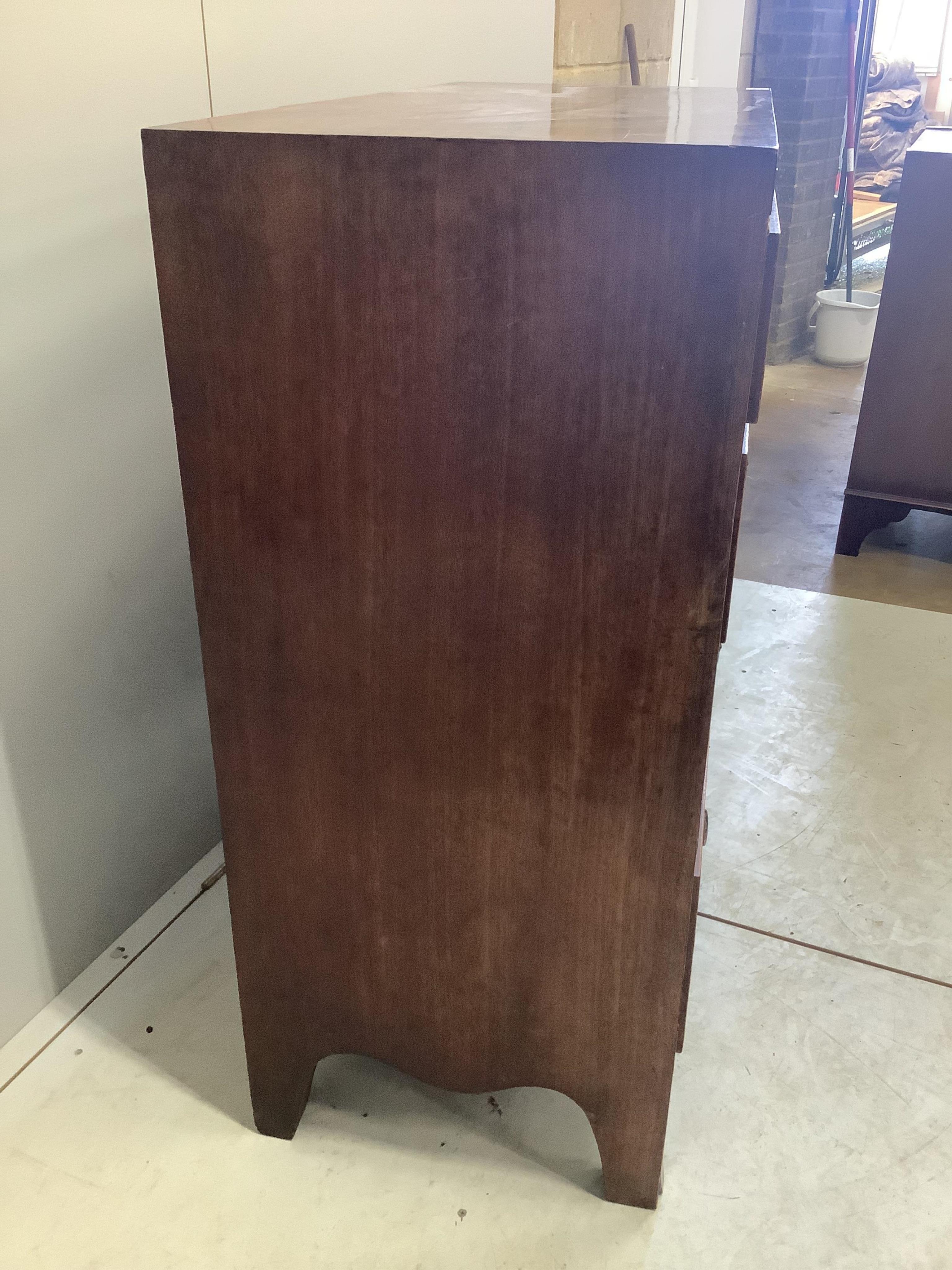 A Regency mahogany and rosewood banded chest of five drawers, width 104cm, height 109cm. Condition - a little faded and rubbed to the top, otherwise fair